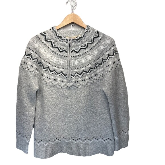 Soft Surroundings Women Large Sasha Fair Isle Sweater Gray 1/4 Zip Wool Blend - Picture 2 of 9